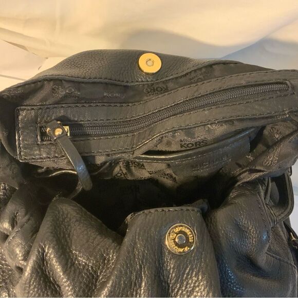 Michael Kors Leather Duffle Handbag black front buckle drawstrings side leather - Picture 8 of 14